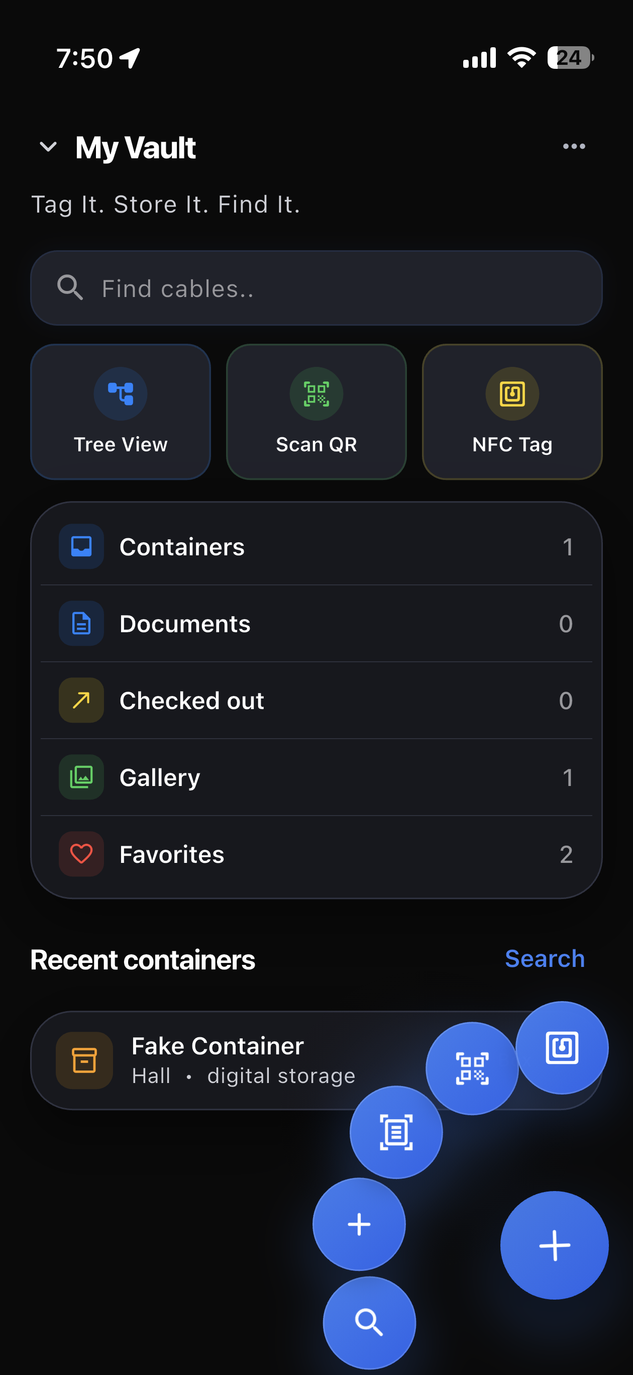 TagVault mobile application interface