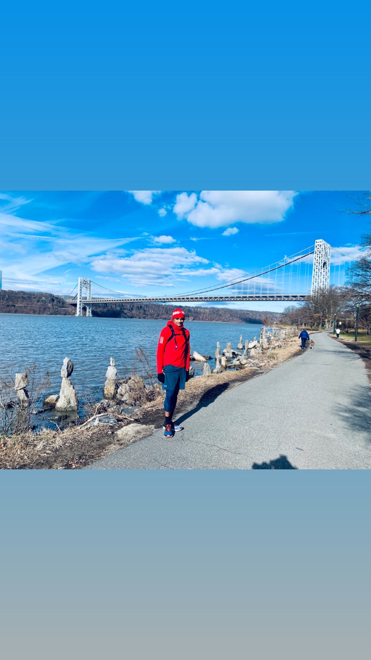 Yeswanth in running kit by George Washington Bridge