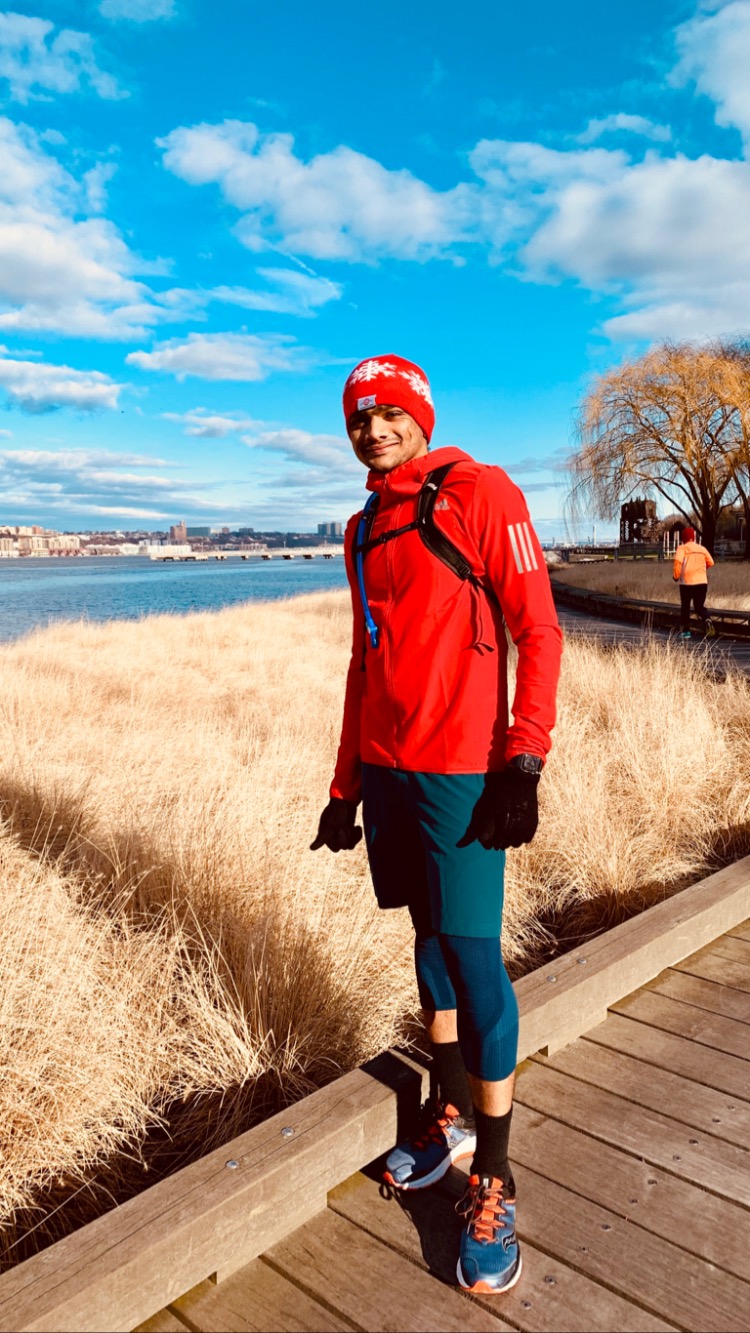 Yeswanth running beside the Hudson River